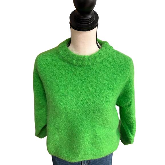 American Vintage Mohair Blend Sweater Bright Green Fuzzy Knit Women’s S Pullover - Picture 2 of 7